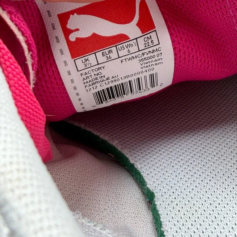 Size 6 Puma Eco Ortholite Pink Gold Womens Driving Athletic Shoes 355000-07